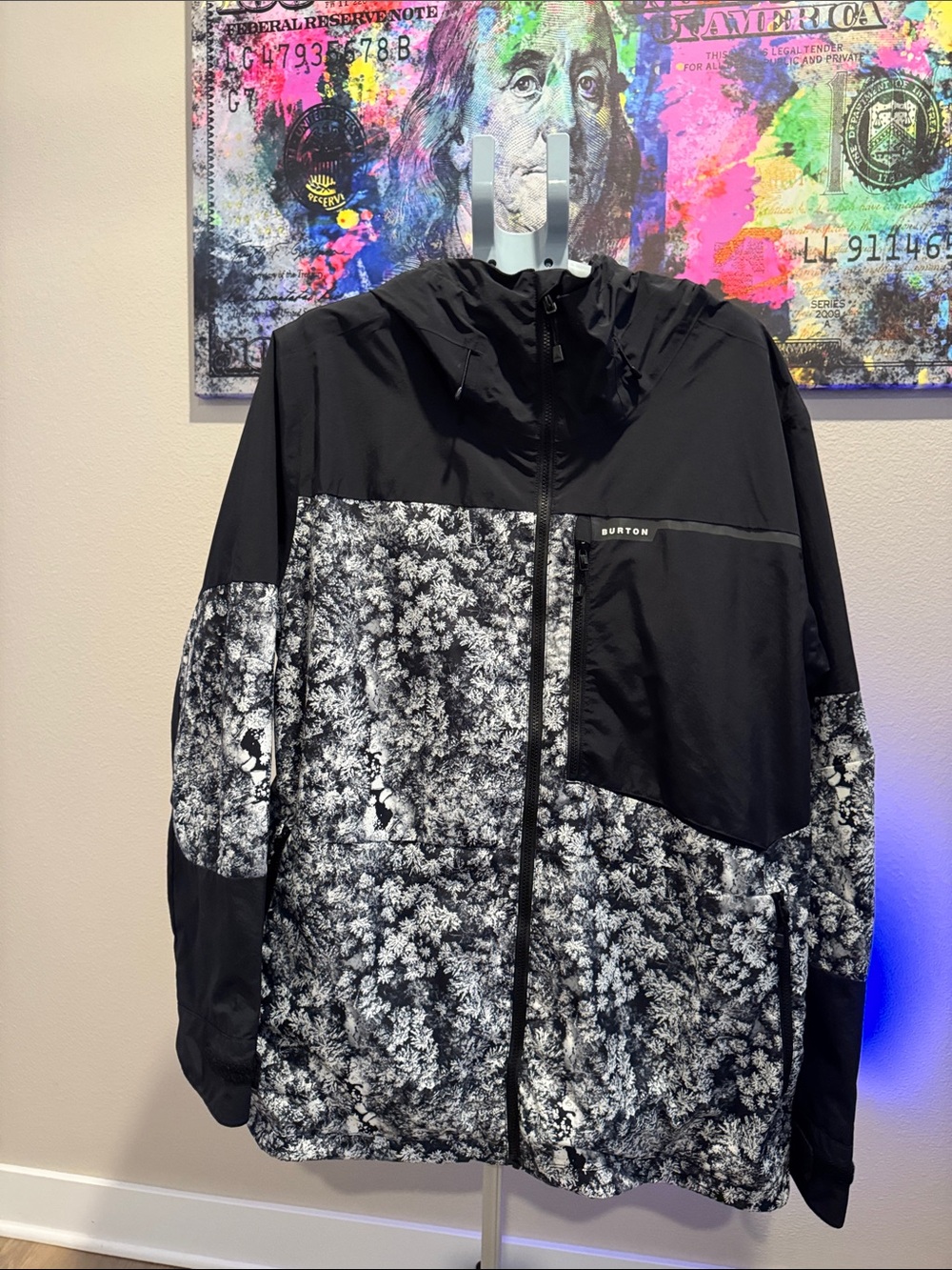 Burton Black and White Floral-Print Hooded Snow Jacket
